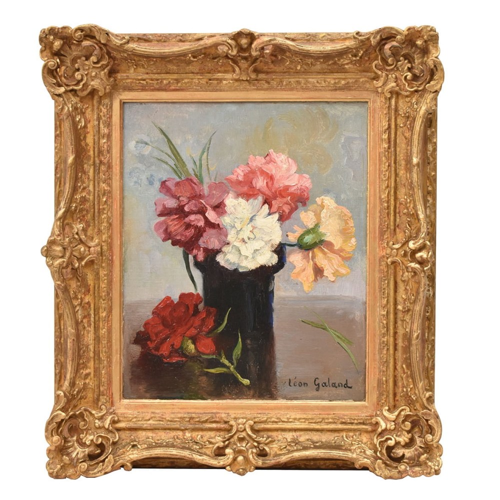 QF768 1a antique oil floral painting flower still life carnations.jpg